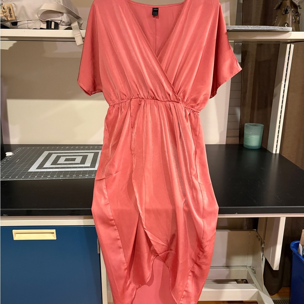 SHEIN Coral Asymmetrical Wrap Dress